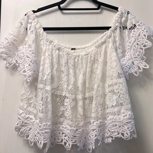 Free People White Lace Off the Shoulder CropTop